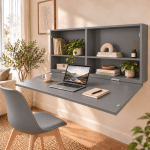 Hida Wall Workstation foldable wall desk with storage compartments