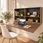 Hida Wall Workstation foldable wall desk with storage compartments